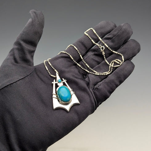Vintage sterling silver turquoise pendant and sterling silver necklace